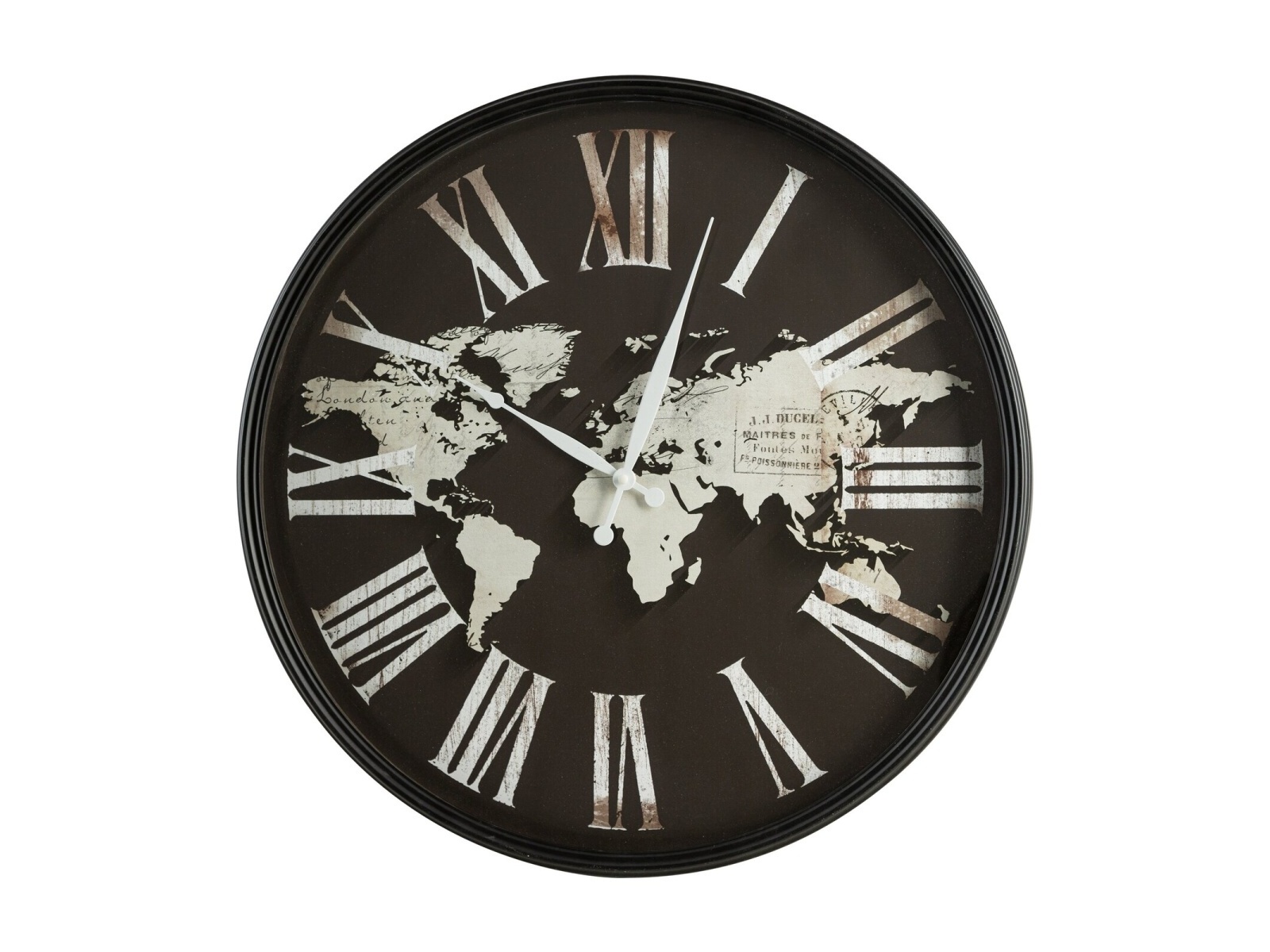Veľké nástenné hodiny s mapou, 60 cm – čierne